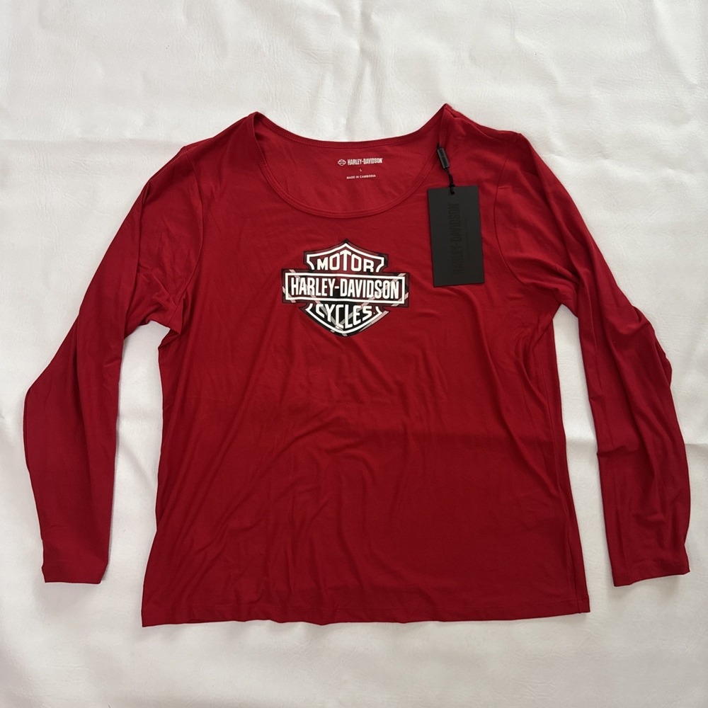 *NEW* HARLEY DAVIDSON Women's Long Sleeve Motorcycle Shirt- Red/Black Size Lg